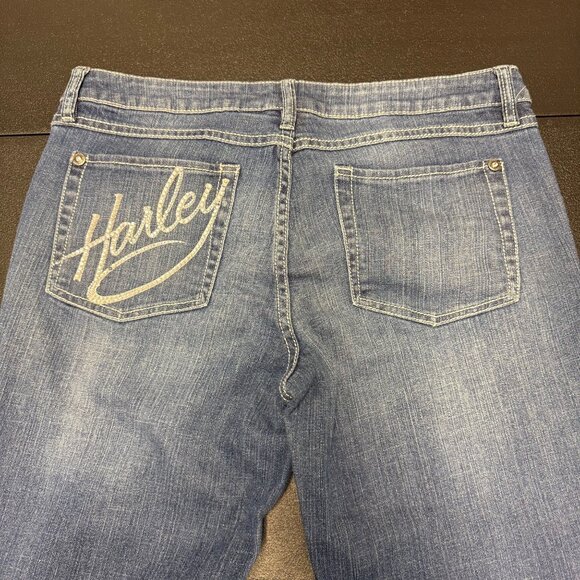 Harley-Davidson Womens Bootcut Jeans Size 12 Studded Embellished Pocket Denim - Picture 1 of 10
